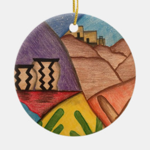 Bright Colourful Rainbow Arizona Folk Art Ceramic Ornament
