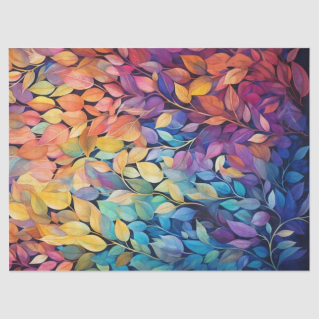 Bright, Colourful Rainbow Autumn Leaves Decoupage Tissue Paper (Front)
