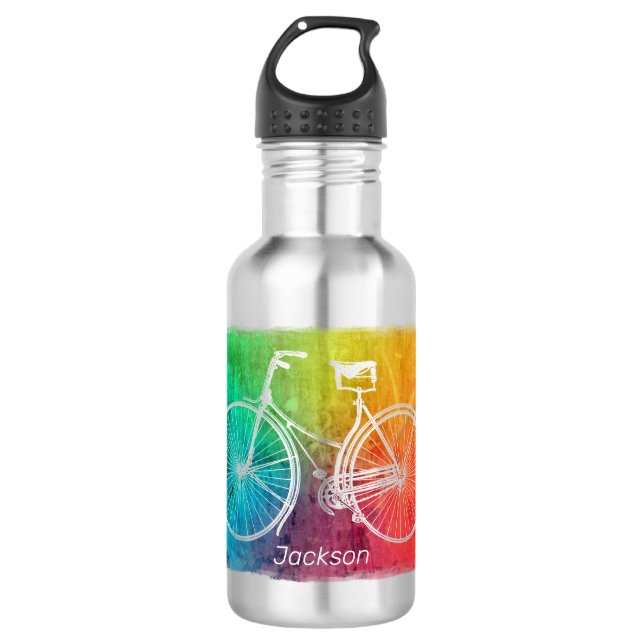 Bright Colourful Rainbow Bicycle Personalised 532 Ml Water Bottle (Front)