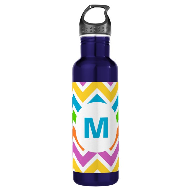 Bright Colourful Rainbow Chevron Monogram 710 Ml Water Bottle (Front)