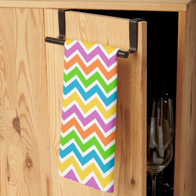 Bright Colourful Rainbow Chevron Pattern Kitchen Towel (Thirds Fold)