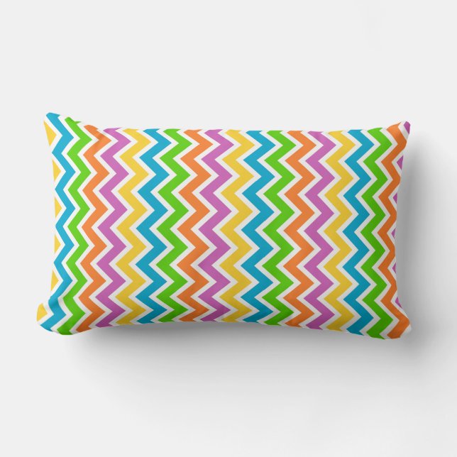 Bright Colourful Rainbow Chevron Pattern Lumbar Pillow (Front)