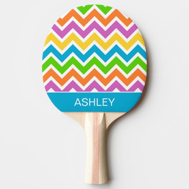 Bright Colourful Rainbow Chevron Personalised Ping Pong Paddle (Front)