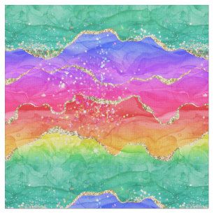 Bright Colourful Rainbow Glitter Gold Agate Fabric