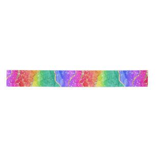 Bright Colourful Rainbow Glitter Gold Agate Satin Ribbon