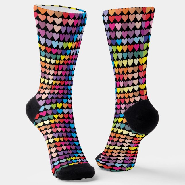 Bright Colourful Rainbow Hearts Pattern Socks (Angled)