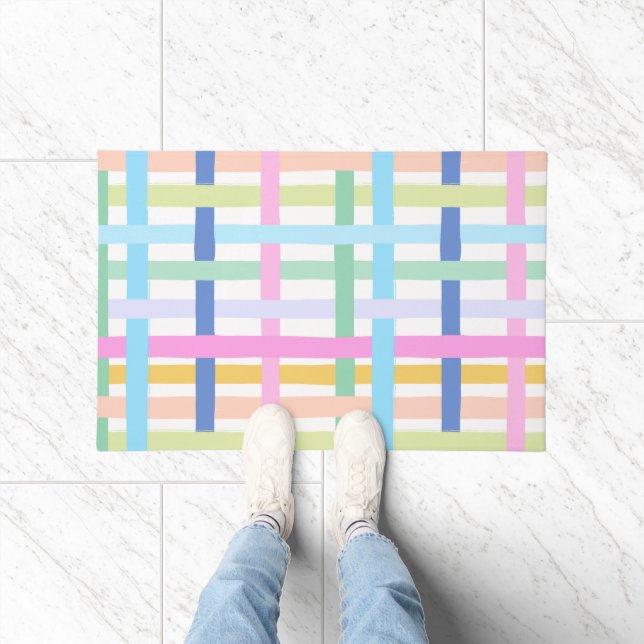 Bright Colourful Rainbow Plaid - Maximalist Fun Doormat (Indoor)