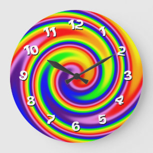 Bright Colourful Rainbow Spiral Swirl Wonky Large Clock