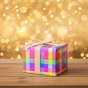 Bright Colourful Rainbow Squares Wrapping Paper