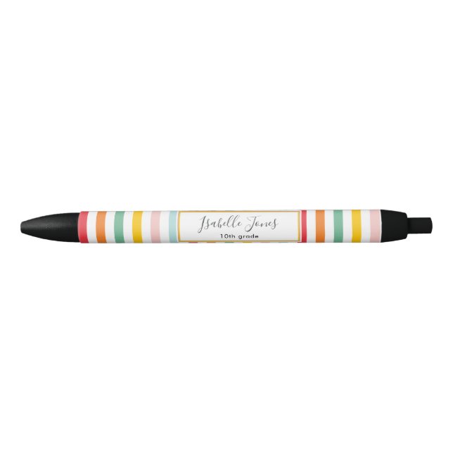 bright colourful rainbow stripe fun school college black ink pen (Front)