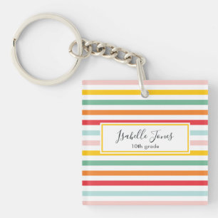 bright colourful rainbow stripe personalized schoo keychain