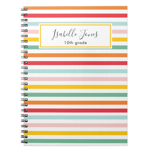 bright colourful rainbow stripe school college notebook (Front)
