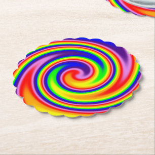 Bright Colourful Rainbow Swirl Bold Colours Paper Coaster