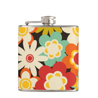 Bright Colourful Retro Cute Floral Pattern Hip Flask