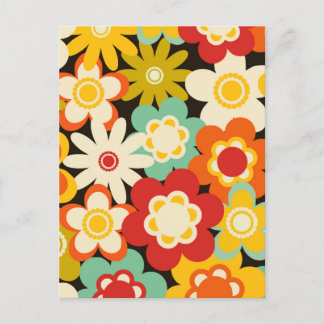 Bright Colourful Retro Cute Floral Pattern Postcard