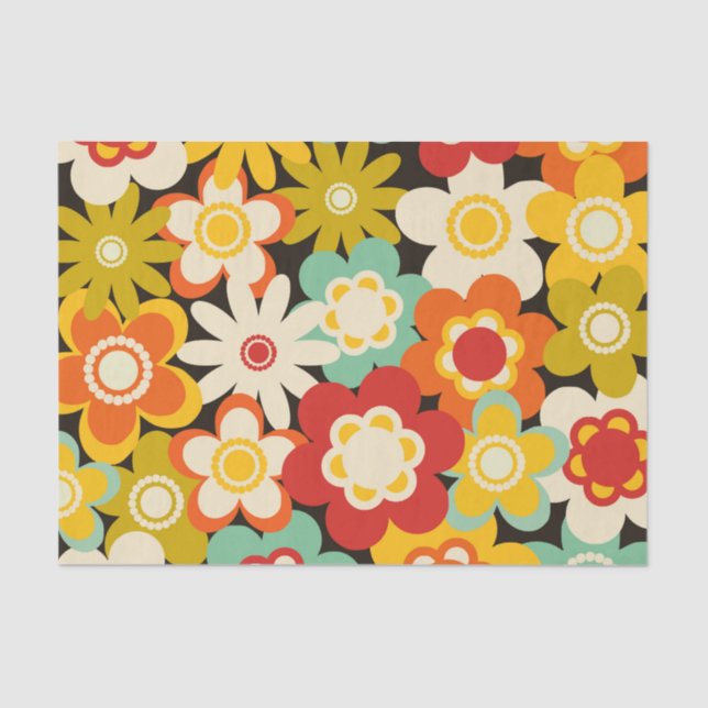 Bright Colourful Retro Cute Floral Pattern Tissue Paper (Front)