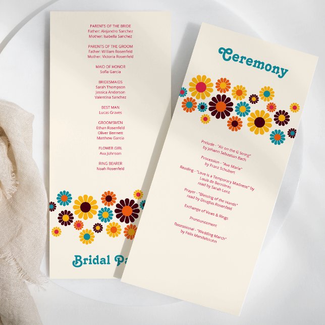 Bright Colourful Retro Daisy Wedding Program (Creator Uploaded)