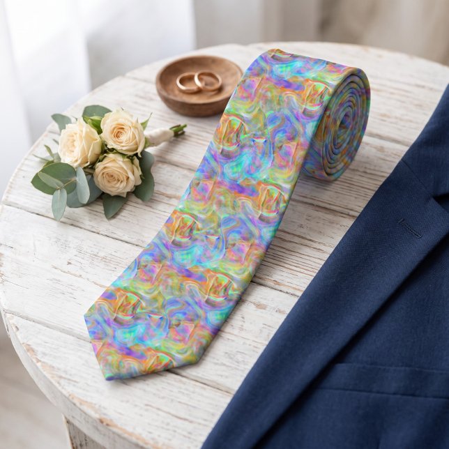 Bright Colourful Retro Marbled Swirls Art Pattern Tie (Creator Uploaded)