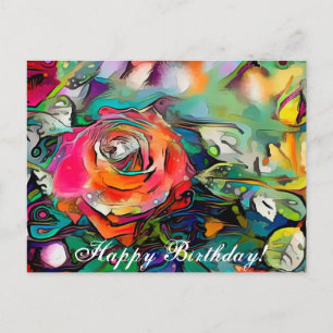 Bright colourful rose happy birthday postcard
