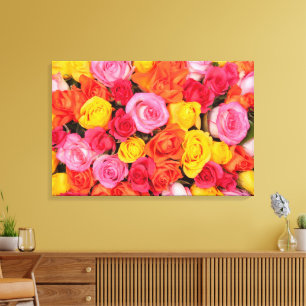 Bright Colourful Roses Pattern Floral Background Canvas Print