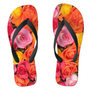 Bright Colourful Roses Pattern Floral Background Flip Flops