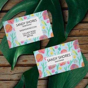 Bright Colourful Seashells and Seaweed Pattern  Business Card
