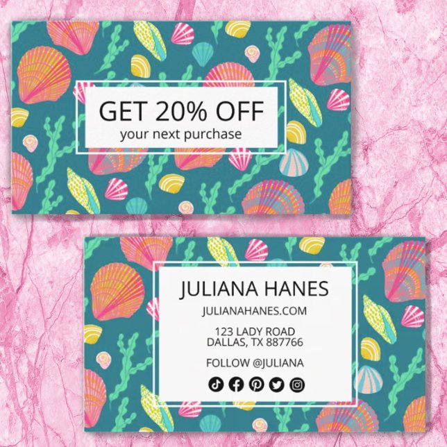 Bright Colourful Seashells and Seaweed Pattern Cut Discount Card (Creator Uploaded)