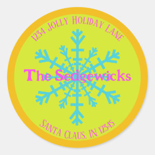 Bright Colourful Snowflake Green Return Address Classic Round Sticker