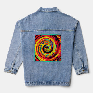 Bright Colourful Spiral Pattern Denim Jacket