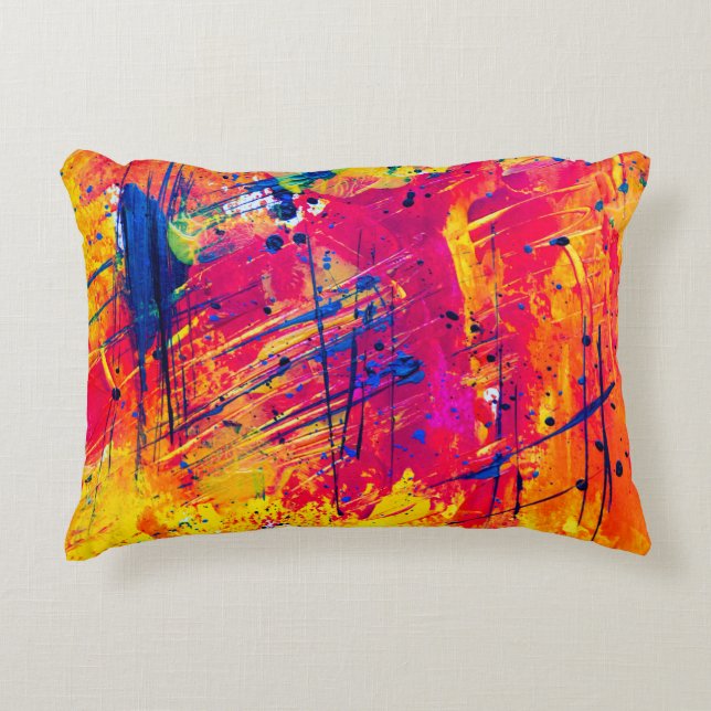 Bright Colourful Splatter Paint Abstract Accent Pillow (Front)