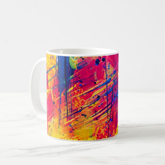 Bright Colourful Splatter Paint Abstract Coffee Mug (Front Left)
