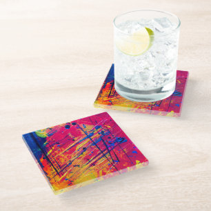 Bright Colourful Splatter Paint Abstract Glass Coaster