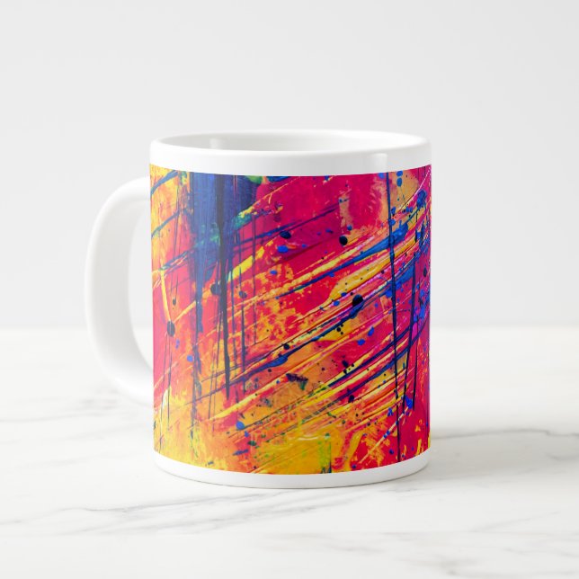 Bright Colourful Splatter Paint Abstract Large Coffee Mug (Front Left)