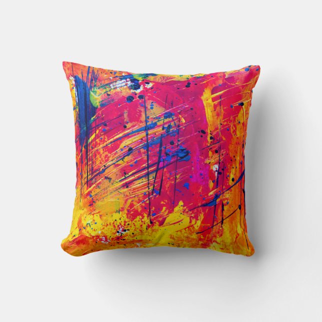 Bright Colourful Splatter Paint Abstract Throw Pillow (Front)