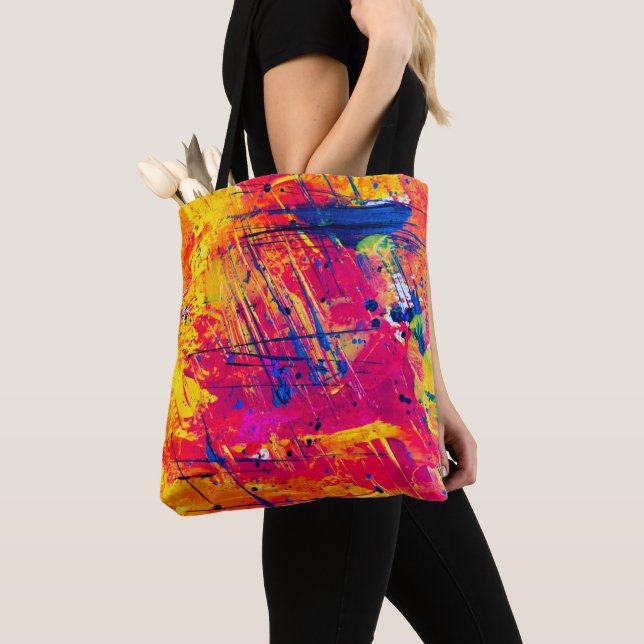 Bright Colourful Splatter Paint Abstract Tote Bag (Close Up)
