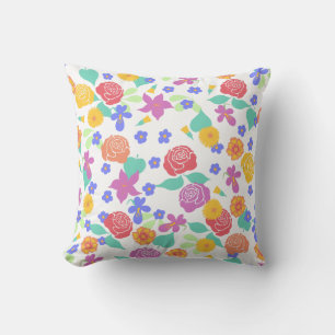 Bright Colourful Spring Floral Pattern Throw Pillow