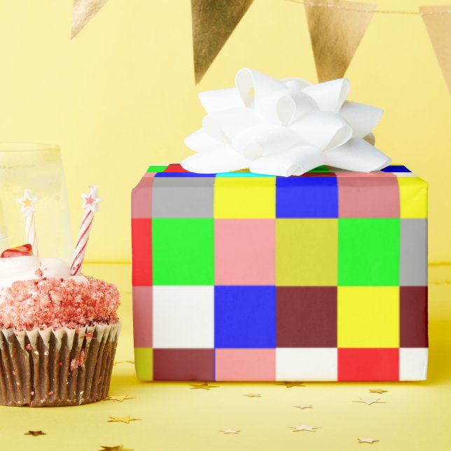 Bright colourful square chequered wrapping paper (Birthday Party)