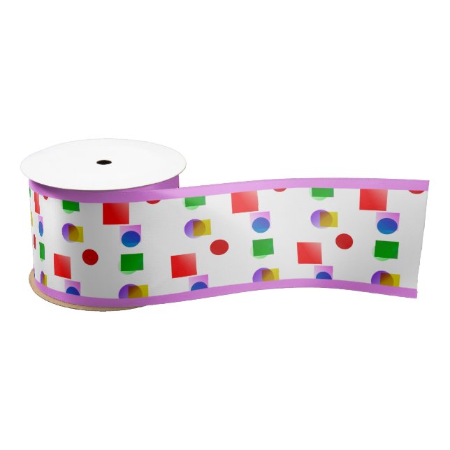 Bright Colourful Squares and Circles, Violet Pink Satin Ribbon (Spool)