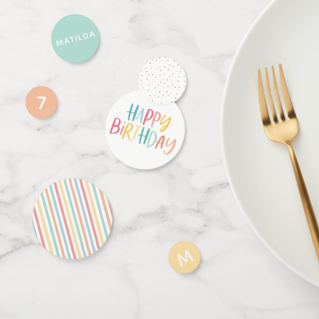 Bright colourful stripe and spot birthday decor confetti (Group)