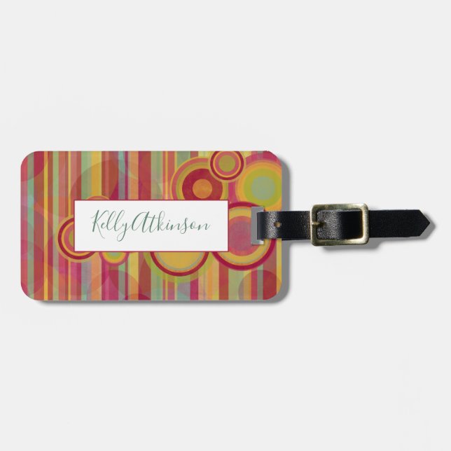 Bright Colourful Stripes & Circles, Personalized Luggage Tag (Front Horizontal)
