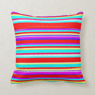 Bright Colourful Stripes in Red Turquoise Hot Pink Throw Pillow