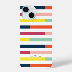Bright Colourful Stripes Modern Name iPhone 15 Case