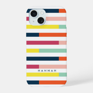 Bright Colourful Stripes Modern Name iPhone 15 Case