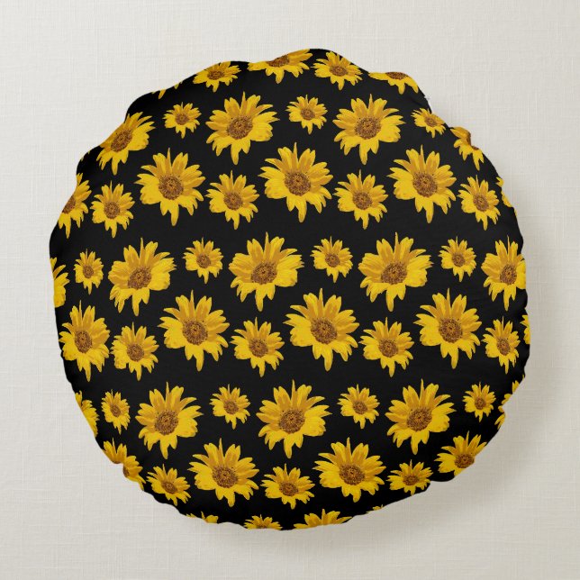 Bright, Colourful Sunflower Reversible  Round Pillow (Back)
