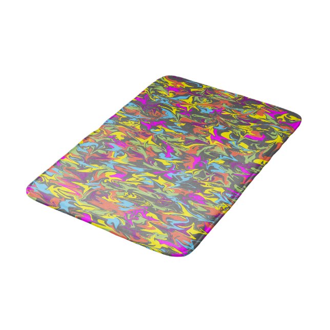 Bright Colourful Swirls on Dark Grey Memory Foam Bath Mat (Angled)