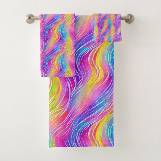 Bright Colourful Swirly Pattern Bath Towel Set (Insitu)