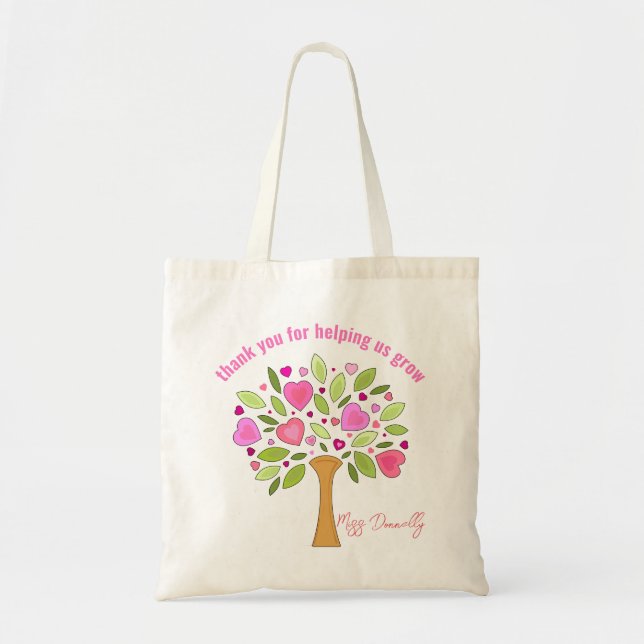 Bright colourful Teacher heart tree thank you  Tote Bag (Front)