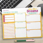 Bright Colourful Things To Do List Daily Planner Notepad<br><div class="desc">Bright Colourful Editable and Personalized! This to do list and daily planner has a life hack quote "take your dreams seriously" and a cheerful colour palette of yellow pink and green. All the section titles are editable so you can organize your things to do in the way that works for...</div>