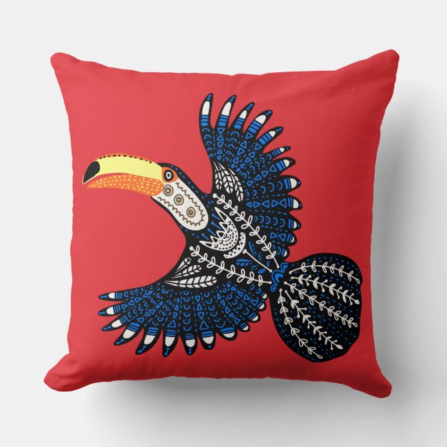 Bright Colourful Tropical Jungle Toucan Bird Throw Pillow (Front)