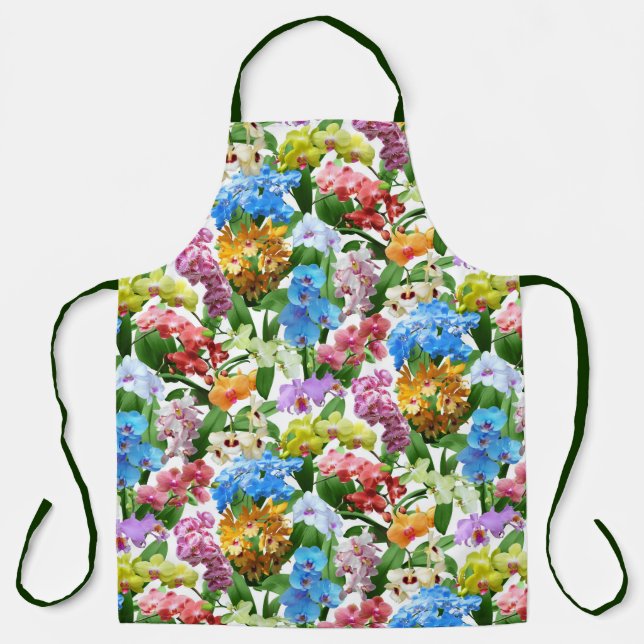 Bright Colourful Tropical Orchids Floral Apron (Front)